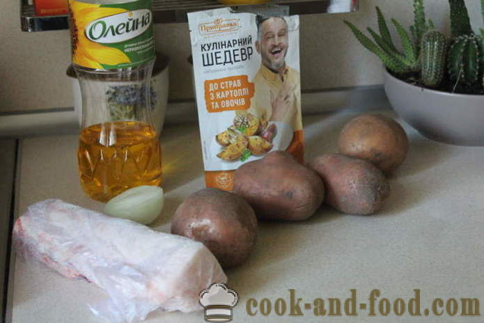 Varené zemiaky s cibuľou a slaninou - ako lahodný variť zemiaky na prílohu, krok za krokom recept fotografiách
