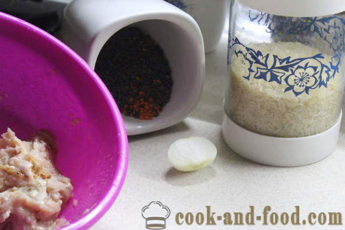 Pilaf s šošovkou, ryže a kuracieho mäsa - ako variť kuracie pilaf ryža a šošovky, sa krok za krokom recept fotografiách