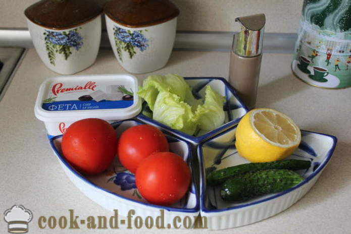 Zeleninový šalát s fetou - Ako pripraviť šalát s balkánskym syrom a zeleninou, sa krok za krokom recept fotografiách