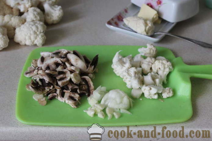 Krémová polievka s hubami a karfiolom - ako variť polievku s hubami, krok za krokom recept fotografiách