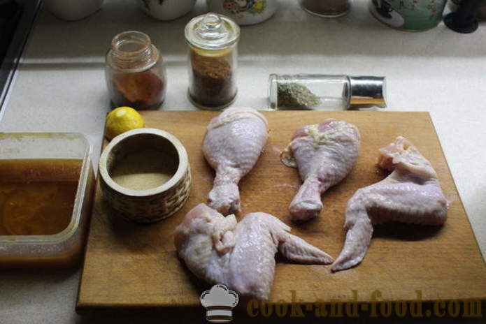 Marinované kuracie mäso marinované v mede - ako marinovať kurča v marináde z medu a korenín, s krok za krokom recept fotografiách