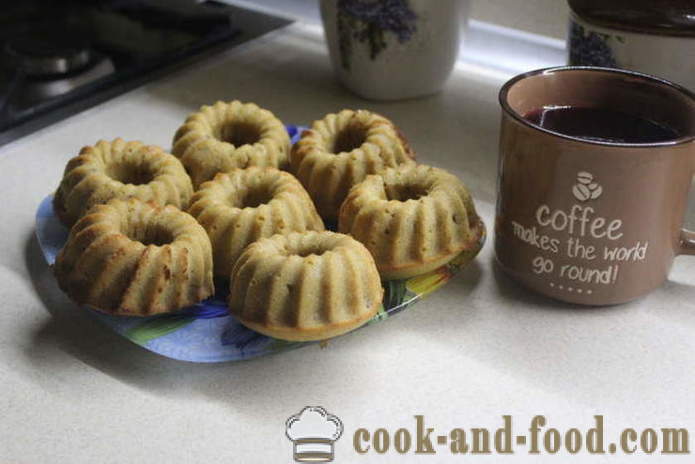 Káva a koláčiky v mede rúry - ako sa pečie torty s kefír do silikónových foriem, krok za krokom recept fotografiách