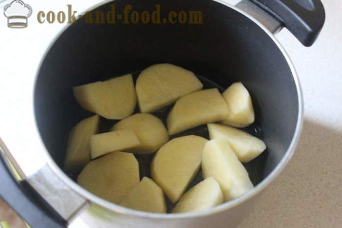 Chutné zemiaky s cesnakom a slaninou - ako variť lahodný nové zemiaky, krok za krokom recept fotografiách