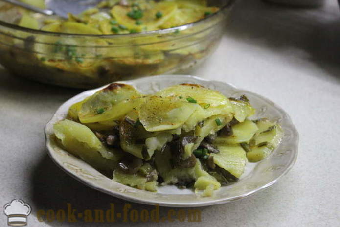 Kastról surové zemiaky s hubami a štiavu - ako vytvoriť kastról zo zemiakov s hubami, krok za krokom recept fotografiách