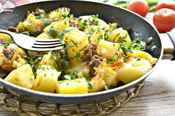 Zemiaky dusené s mäsom a zeleninou - ako uvariť chutné zemiaky na panvici, krok za krokom recept fotografiách