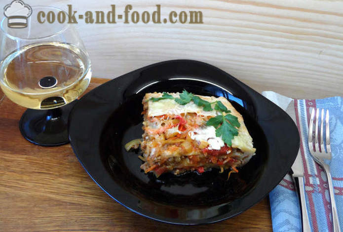 Diétne lasagne so zeleninou a mäsom - variť lasagne v domácnosti, krok za krokom recept fotografiách