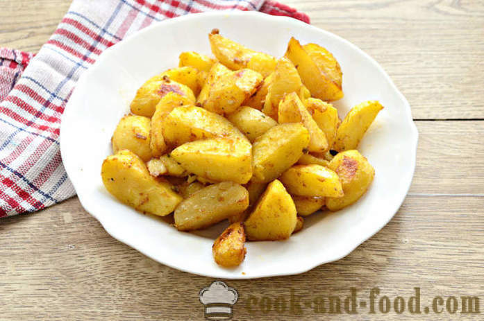 Pečené zemiakové plátky v rúre s cesnakom a sójovou omáčkou - ako vynikajúce pečené zemiaky v rúre, sa krok za krokom recept fotografií