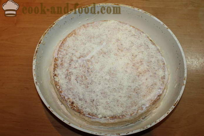 Tvarohová torta z tenkého pita s kuracím mäsom - ako vyrobiť tortu z Lavash s plnkou v rúre, sa krok za krokom recept fotografiách
