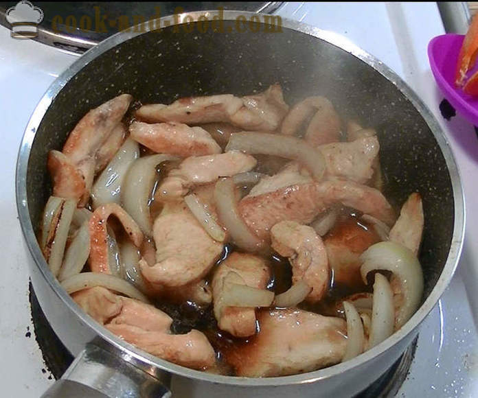 Kuracie prsia v čínskej sójovej omáčky - ako variť kurča v čínskej omáčke, krok za krokom recept fotografiách