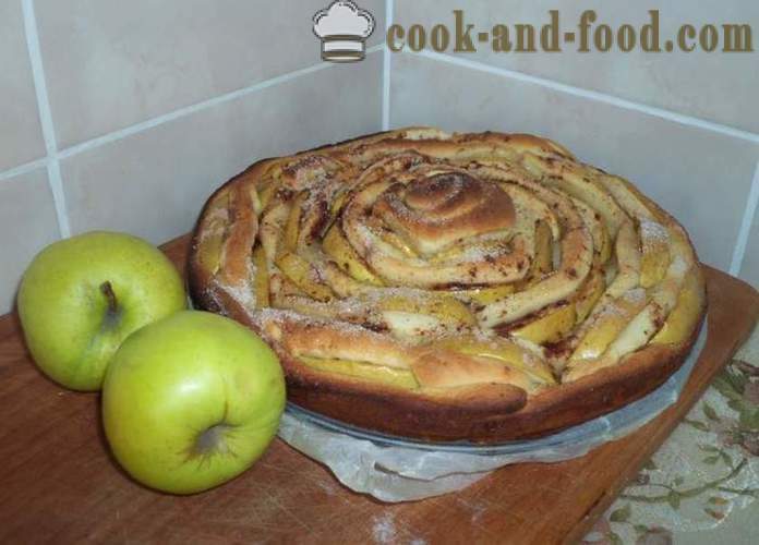 Kvasnice jablkový koláč Rose - ako variť jablkový koláč s cesta v tvare ruže, krok za krokom recept fotografiách