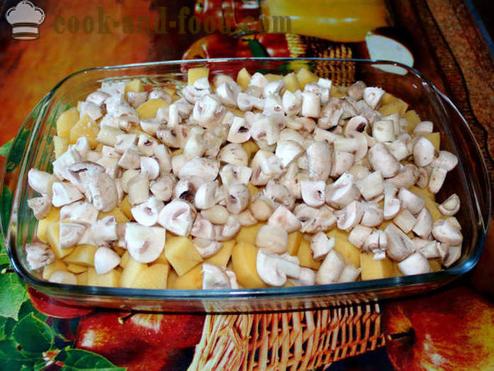 Zemiaky zapečené v rúre huby - ako sú pečené zemiaky s hubami, krok za krokom recept fotografiách