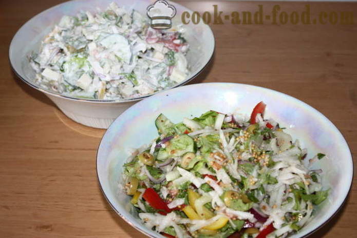 Šalát so zeleninou a mozzarellou - Ako sa robí šalát so zeleninou a syrom, s krok za krokom recept fotografiách