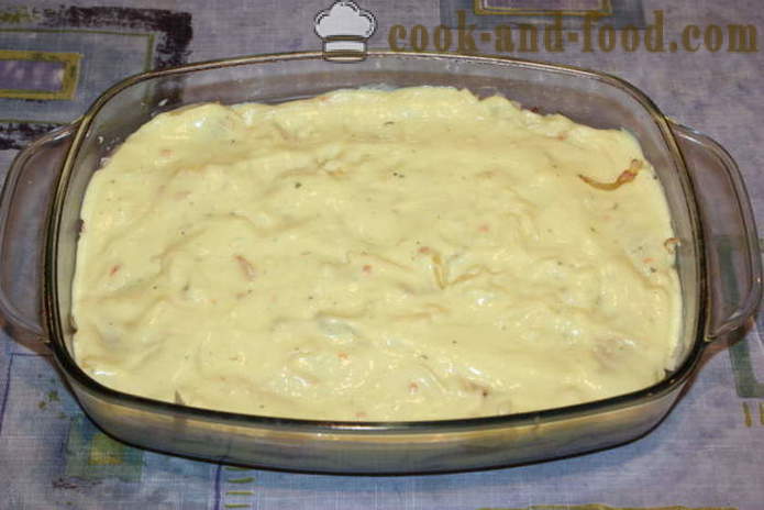 Lasagne s kuracím mäsom a syrovou omáčkou a mliekom - ako variť lasagne doma v rúre, sa krok za krokom recept fotografiách