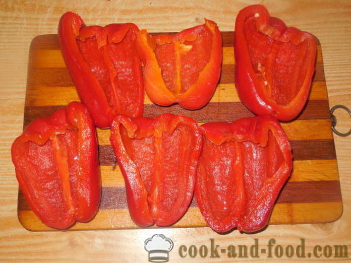 Papriky plnené zemiakovou kašou a pečené v rúre - ako variť plnené papriky so zemiakmi a syrom, s krok za krokom recept fotografiách