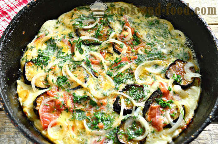 Omeleta s baklažány a paradajkami - Ako pripraviť vyprážané baklažány s vajcami a paradajkami, krok za krokom recept fotografiách