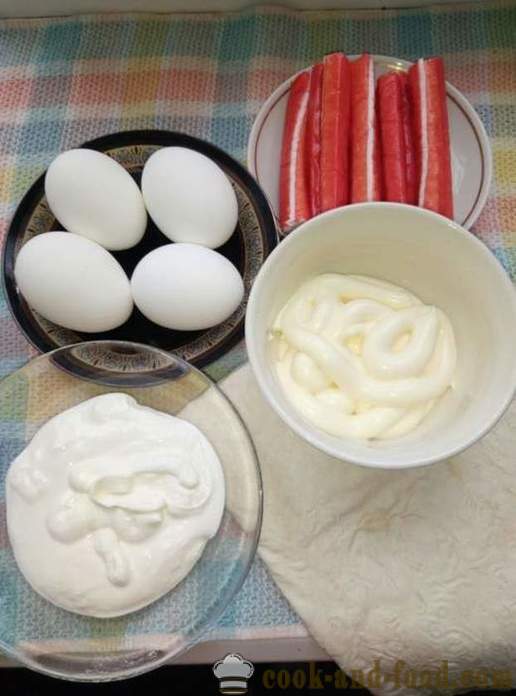 Pita s krabie tyčinky s vajcom a majonézou - Ako sa robí krab vojne Lavash krok za krokom recept fotografiách