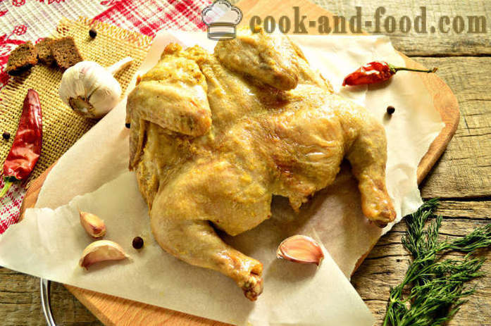 Celé kurča pečené v alobale v rúre - ako variť kurča v trúbe na fólii, sa krok za krokom recept fotografiách