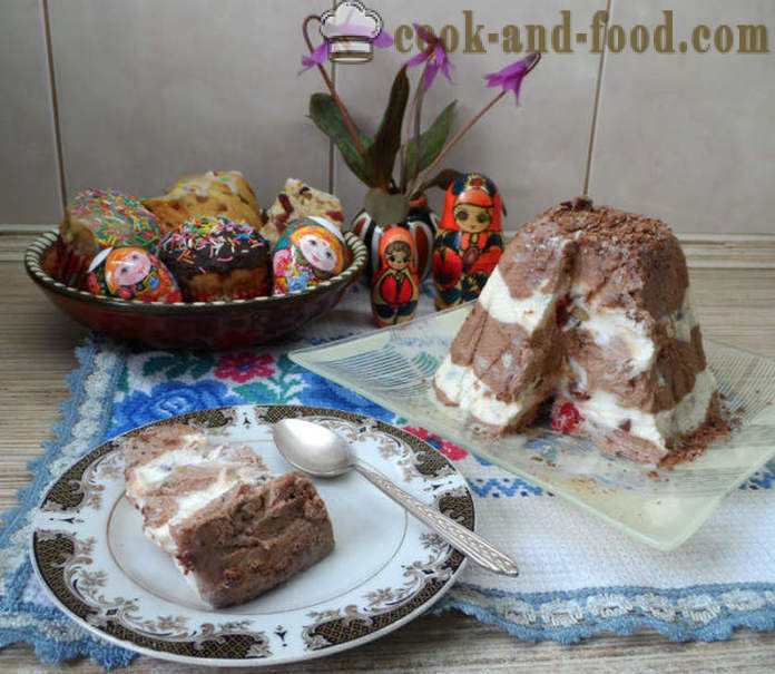 Car Easter tvaroh s čokoládou, kondenzovaným mliekom a bez vajcia - ako variť kráľovskej Veľká noc doma krok za krokom recept fotografiách