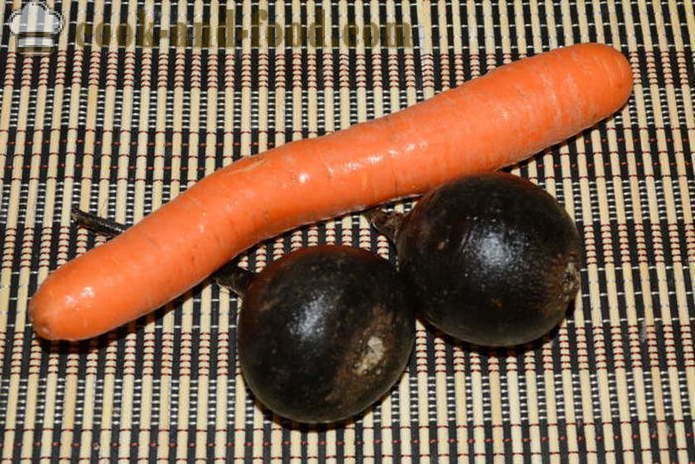 Šalát s čiernej reďkovky, mrkvy a majonézou - ako chutí pripraviť šalát z čiernej reďkovky, krok za krokom recept fotografiách