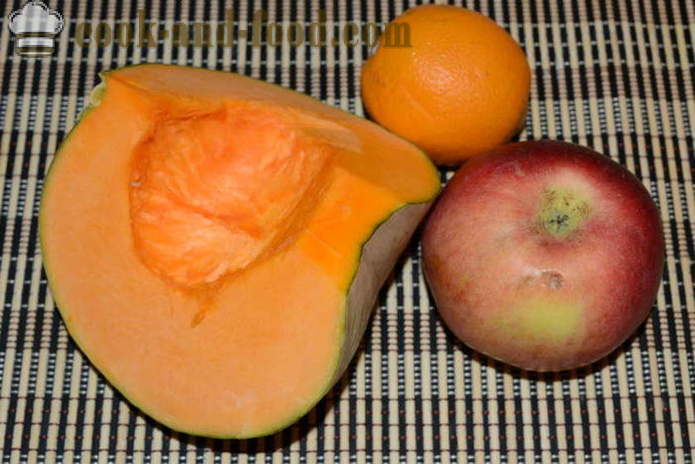 Tekvica šalát s jablkami a hrozienkami s pomarančovou omáčkou - ako variť tekvica šalát s jablkami, krok za krokom recept fotografiách