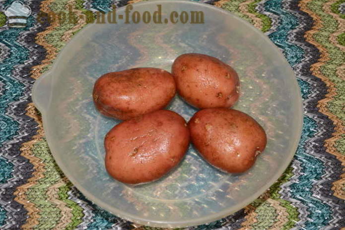 Quick pečené zemiaky v mikrovlnnej rúre - how chutné pečené zemiaky v mikrovlnnej rúre v koži, sa krok za krokom recept fotografiách