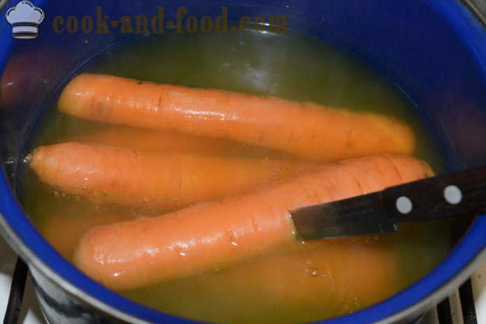 Ako variť mrkvový šalát a ruský šalát - ako variť mrkva v kastróle s krok za krokom recept fotografiách