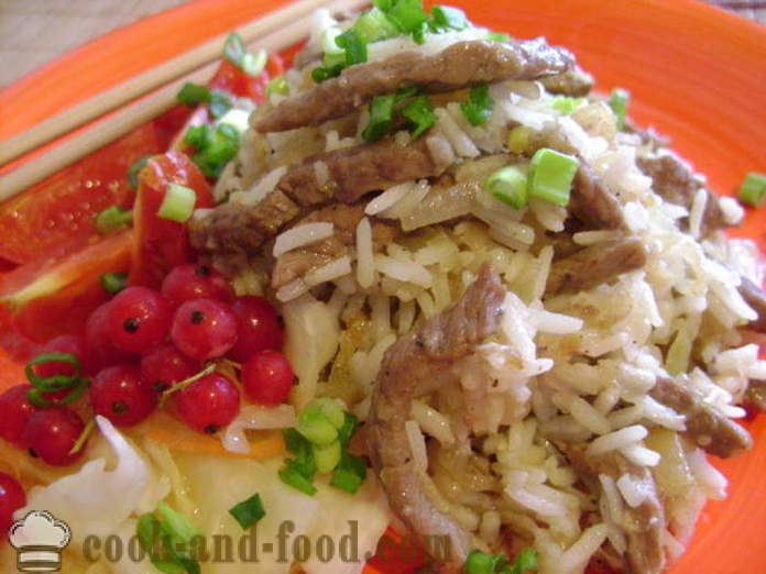 Ryža s mäsom v čínštine - ako variť ryžu s mäsom v panvici, krok za krokom recept fotografiách