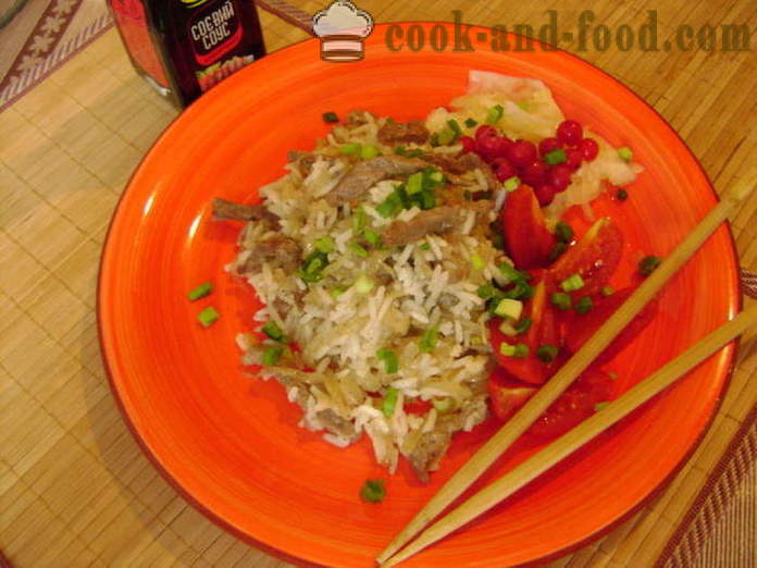 Ryža s mäsom v čínštine - ako variť ryžu s mäsom v panvici, krok za krokom recept fotografiách