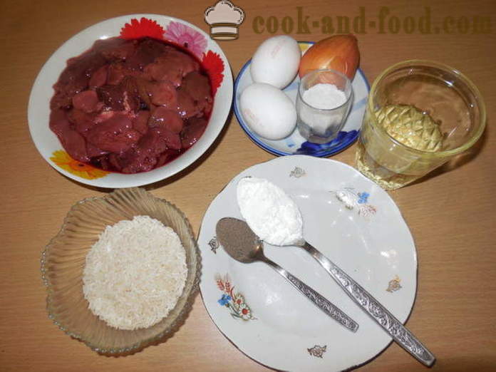 Pečeň kotlety kuracia pečeň s ryžou a škrobu - ako variť lahodný pečeňou placky, krok za krokom recept fotografiách