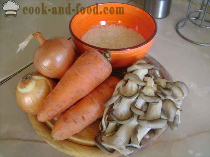 Bezmäsité pilaf s hubami v panve - ako variť bezmäsité rizoto s hubami, krok za krokom recept fotografiách