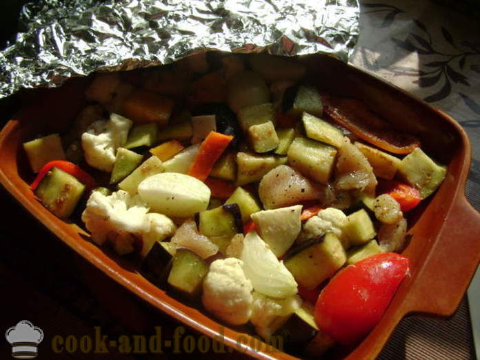 Kurací rezeň so zeleninou v rúre - ako variť kurča so zeleninou, krok za krokom recept fotografiách