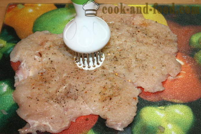 Sekaná kuracie prsia plnené šampiňóny a mletého mäsa v rúre - ako variť sekanú doma krok za krokom recept fotografiách