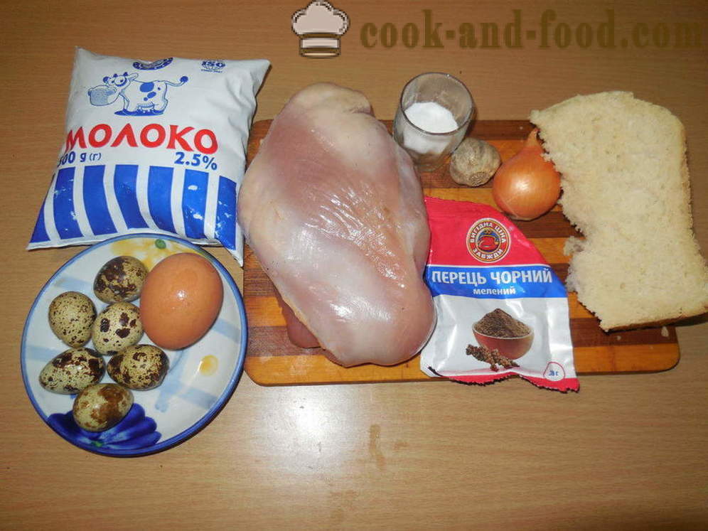 Parné mäso roláda s prepeličími vajíčkami - ako variť sekaná s vajcami pre pár, sa krok za krokom recept fotografiách