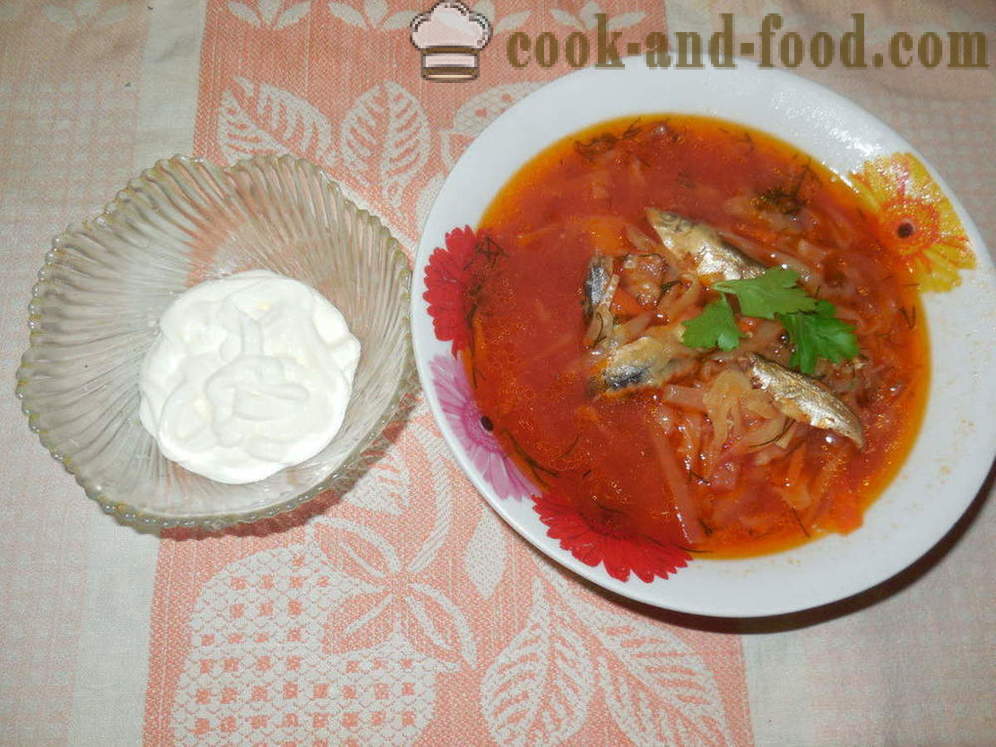 Zeleninová polievka s sardinky v paradajkovej omáčke v multivarki - ako variť zeleninovú polievku s ančovičkami, krok za krokom recept fotografiách