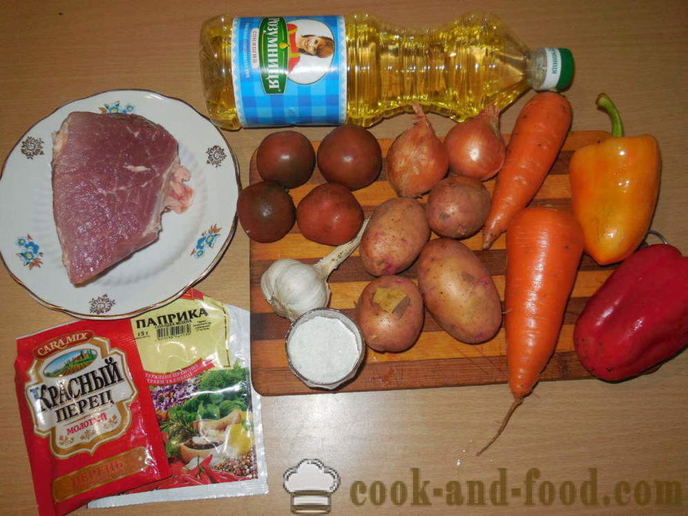 Pečené zemiaky s mäsom a zeleninou - ako variť guláš zemiakov s mäsom v multivarki krok za krokom recept fotografiách