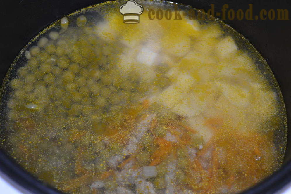 Pea v multivarki - ako variť hrachovú polievku multivarki, krok za krokom recept fotografiách