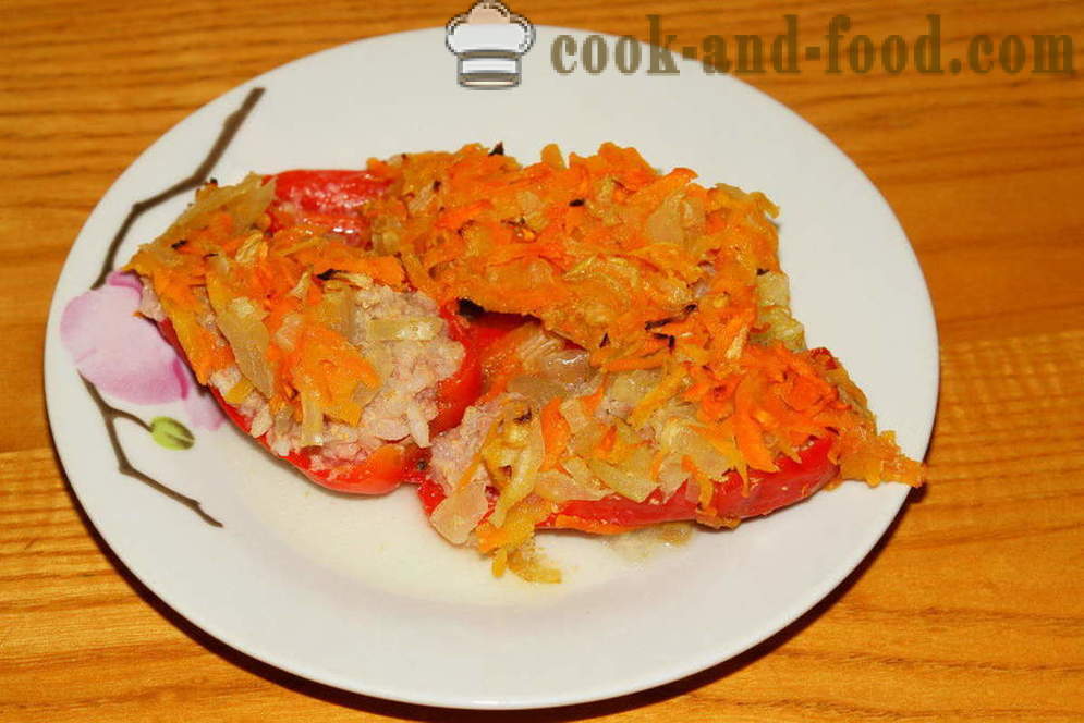 Diétne plnené papriky pečené v rúre - ako variť plnené papriky s mäsom a ryžou, s krok za krokom recept fotografiách