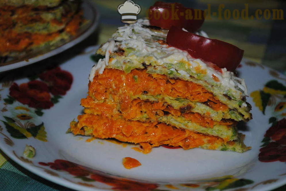 Zeleninový tortu cukety plnené mrkvou, squash, ako variť tortu krok za krokom recept fotografiách