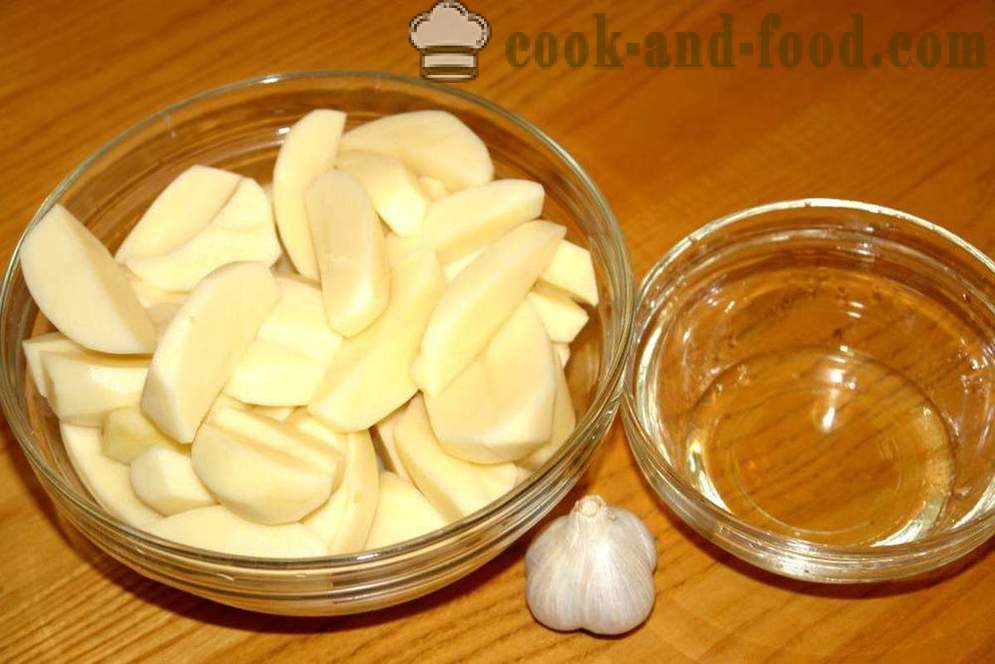 Zemiaky pečené v rúre - ako pečené zemiakové plátky v rúre, sa krok za krokom recept fotografiách