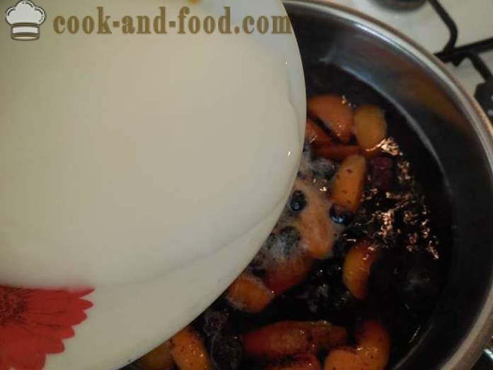Ovocné želé ríbezle bobule, moruše, marhule a škrobu - ako variť želé bobule a škrobu, s krok za krokom recept fotografiách