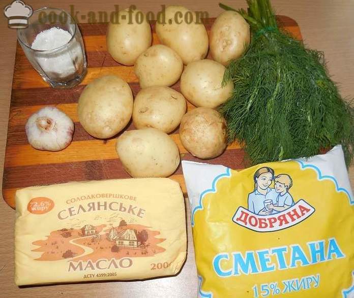 Lahodné nové zemiaky v kyslou smotanou s kôprom a cesnakom - ako variť lahodný nové zemiaky, jednoduchý recept s fotografiou