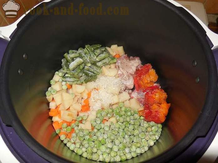 Lahodný zeleninová polievka s mäsom v multivarki - krok za krokom recept s fotografiami Ako variť zeleninovú polievku s mrazeného hrášku a zelenými fazuľkami