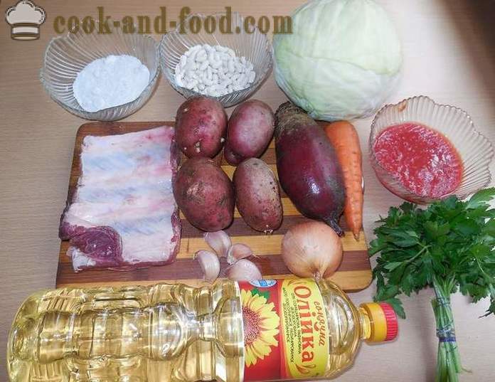 Classic ukrajinský boršč s repa, fazuľa a mäso - krok za krokom recept s fotografiami, ako variť polievku v multivarki.