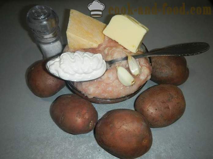 Zapečené zemiaky s mletým mäsom a syrom - ako sú pečené zemiaky v rúre, recept krok za krokom s fotografiami.