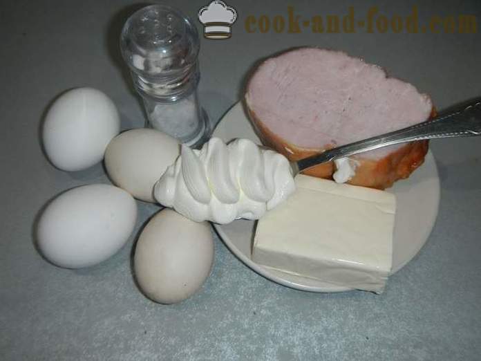 Roll of omelety s krémovým syrom a jeseterov - ako variť omletny rolka s plnkou, krok za krokom recept s fotografiami.