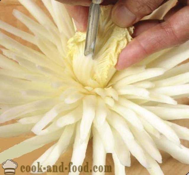 Carving pre začiatočníkov zeleniny: Chrysanthemum kvet čínskej kapusty, fotky