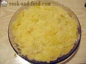 Mimosa šalát - ťahová klasický recept so syrom, maslom, konzerv a zemiaky (foto, video)